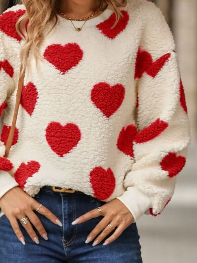 Brooke - women fuzzy heart dropped shoulder sweatshirt