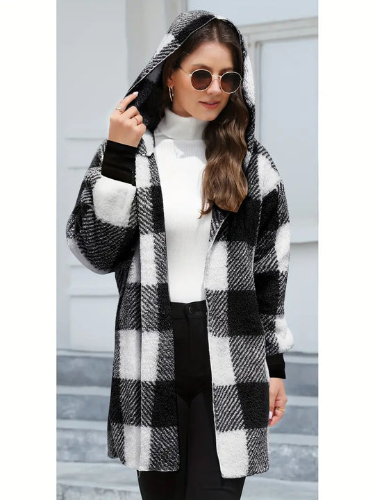 Stylish checked hooded jacket for women with zip closure