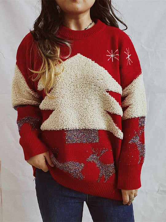 Women's cozy Christmas tree and reindeer sweater