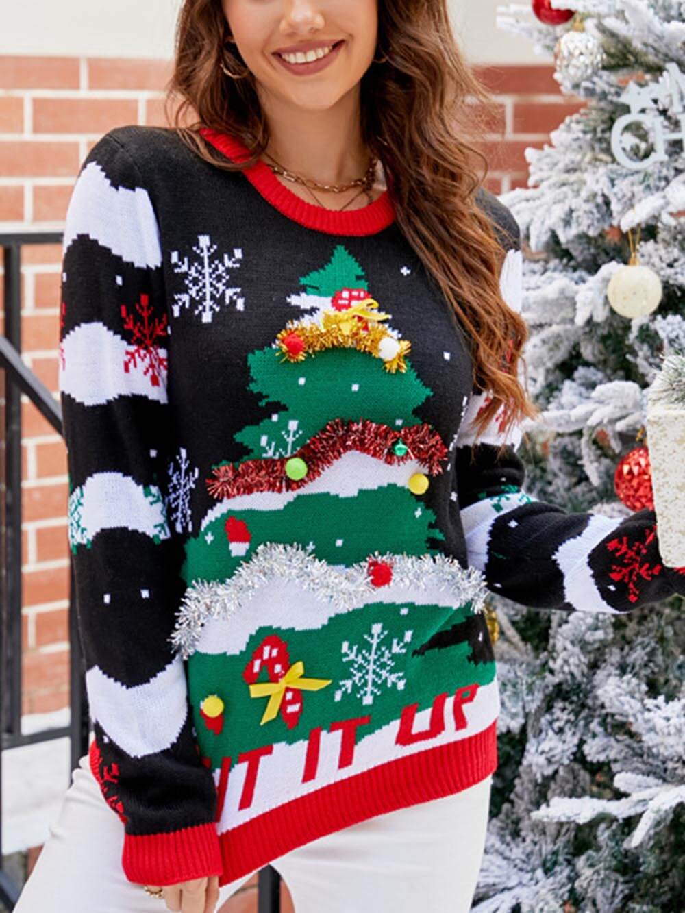 Women's festive christmas sweater with holiday graphics