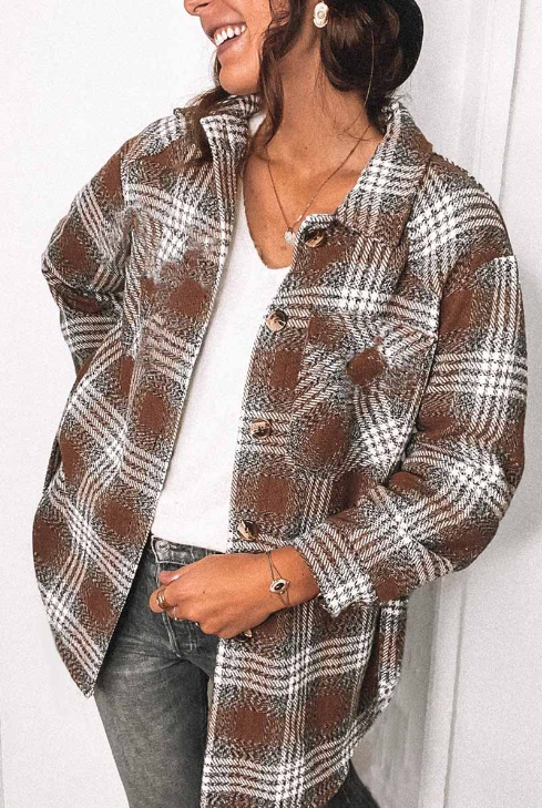 Keona - casual plaid oversized turndown collar top