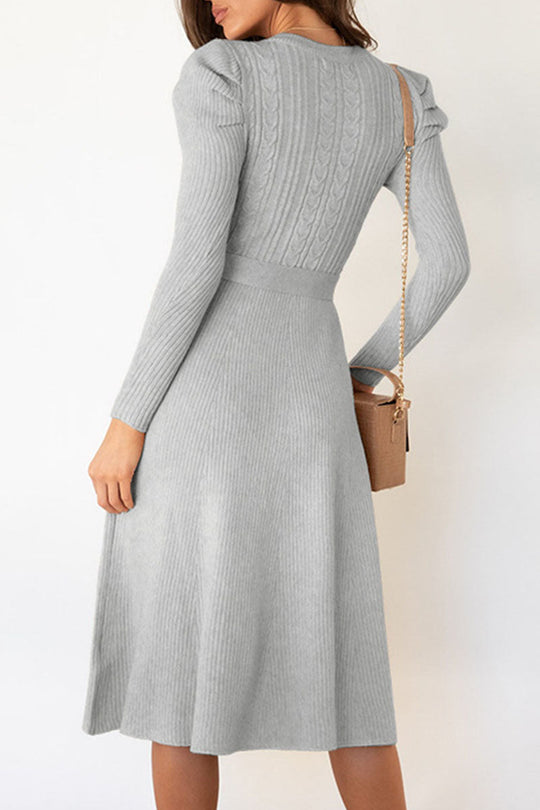 Beatrice - elegant long sleeve knitted flared dress with belt