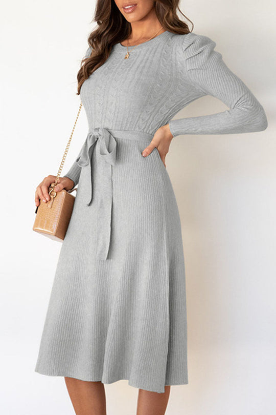 Beatrice - elegant long sleeve knitted flared dress with belt