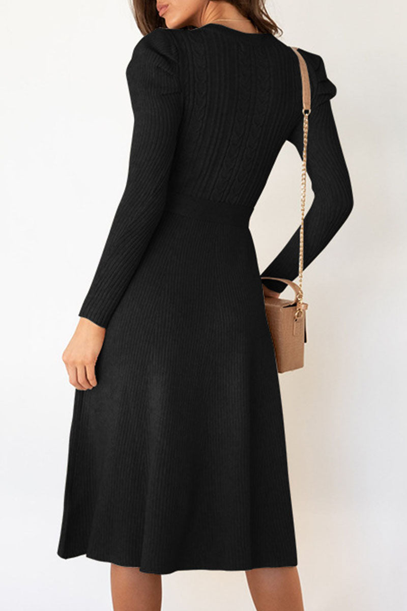 Beatrice - elegant long sleeve knitted flared dress with belt