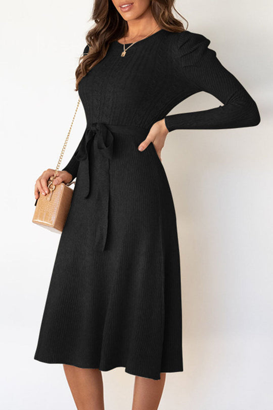 Beatrice - elegant long sleeve knitted flared dress with belt