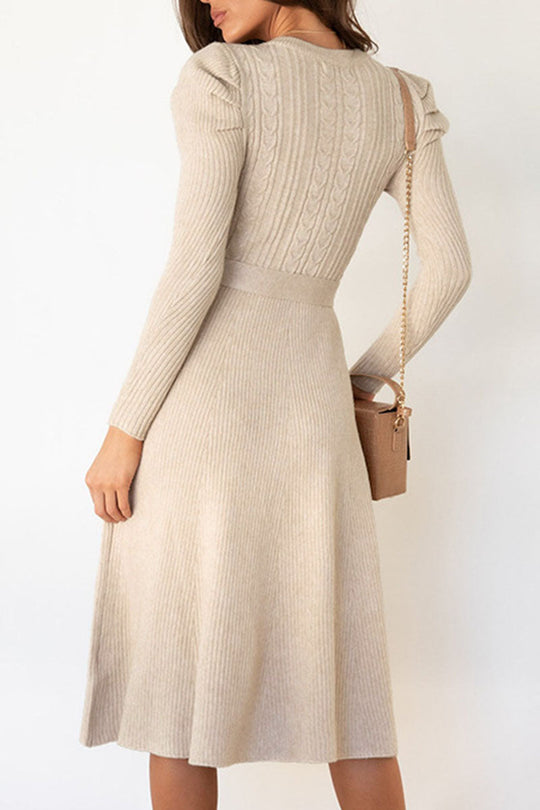 Beatrice - elegant long sleeve knitted flared dress with belt