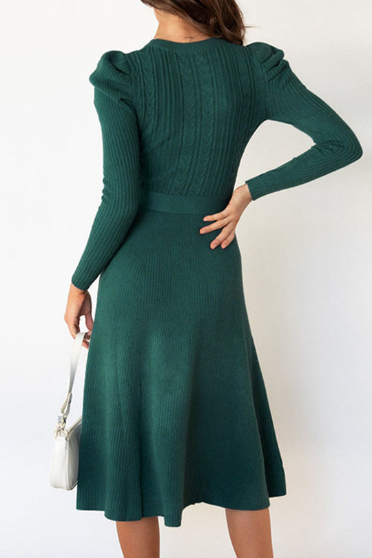 Beatrice - elegant long sleeve knitted flared dress with belt