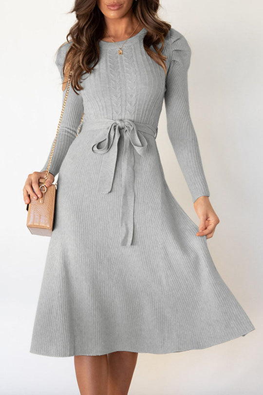 Beatrice - elegant long sleeve knitted flared dress with belt