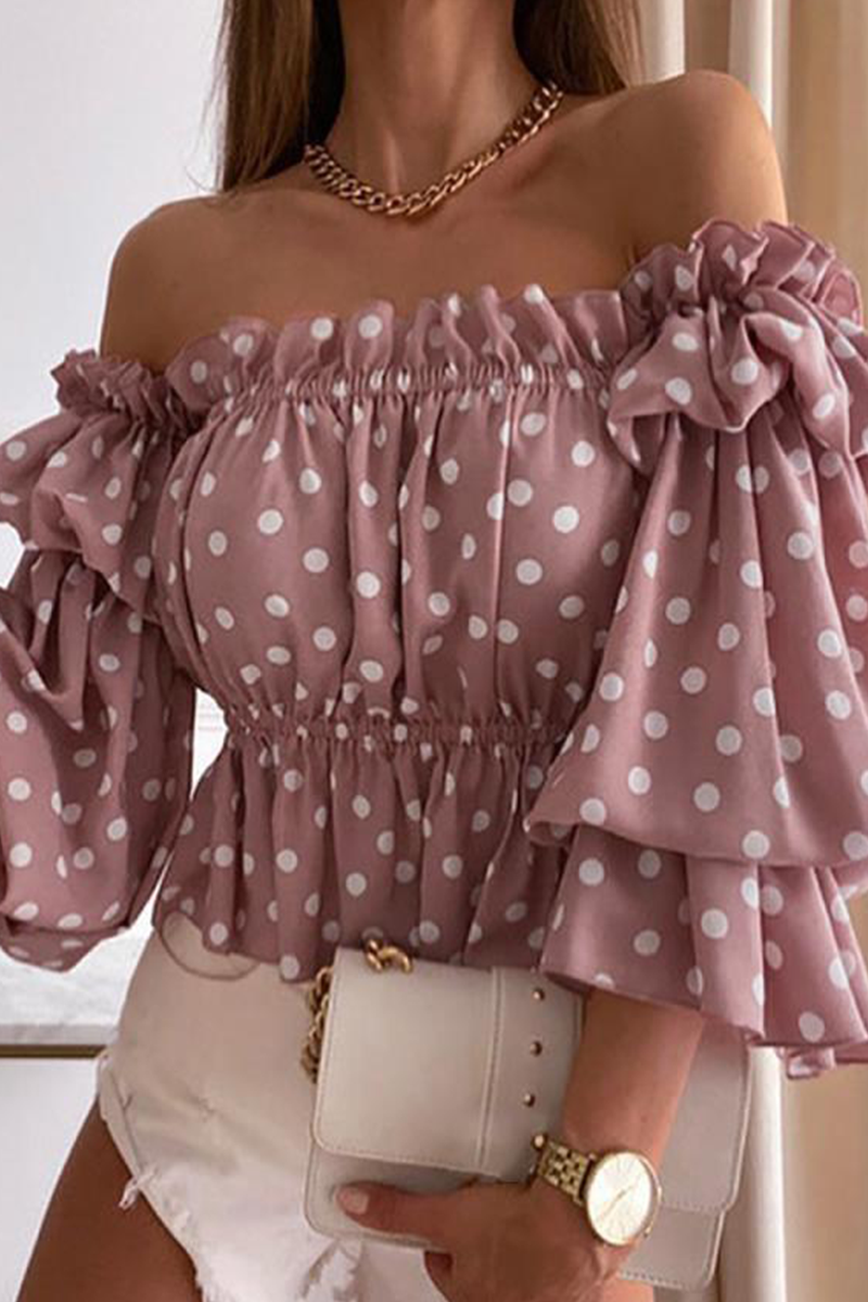 Grace - elegant print flounce off the shoulder top