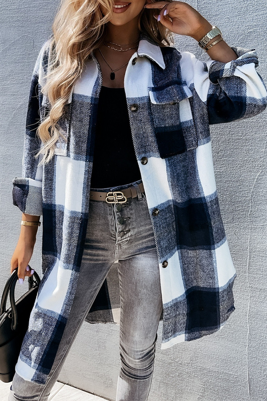 Lanikai - Casual Plaid Oversized Turndown Collar Top