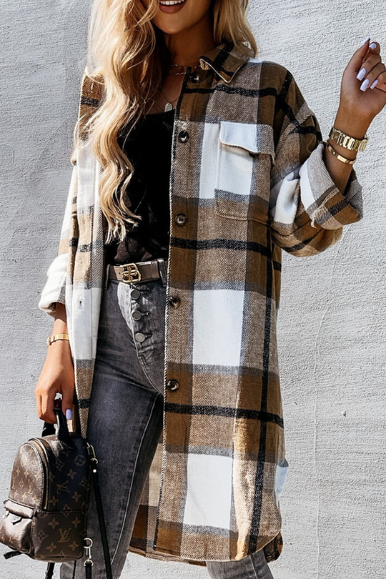 Lanikai - Casual Plaid Oversized Turndown Collar Top