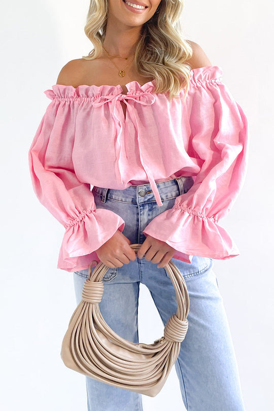 Hilary - casual off-the-shoulder stringy selvedge top