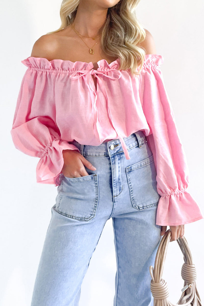 Hilary - casual off-the-shoulder stringy selvedge top