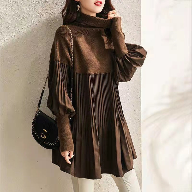 Women's elegant long lantern sleeve knit dress