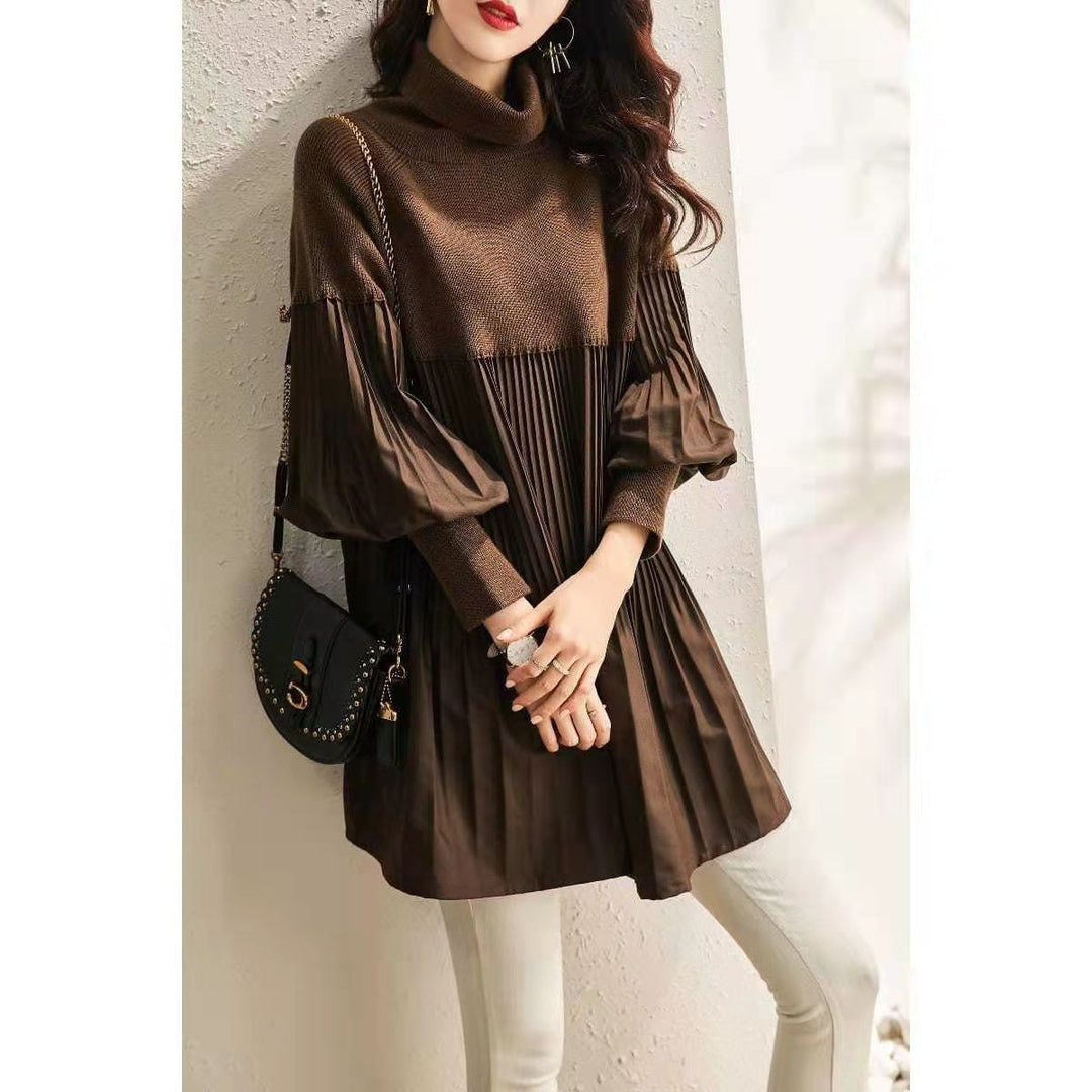 Women's elegant long lantern sleeve knit dress