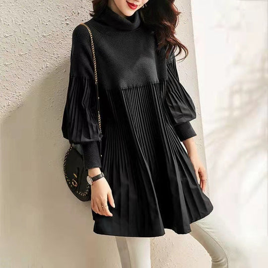 Women's elegant long lantern sleeve knit dress