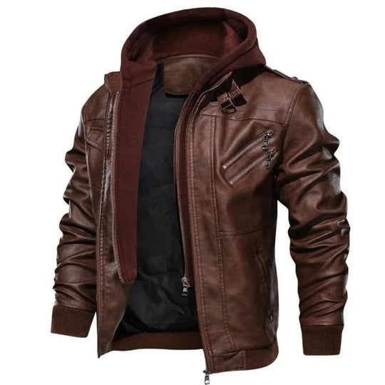 Exon - Premium Leather Hoodie Bomber