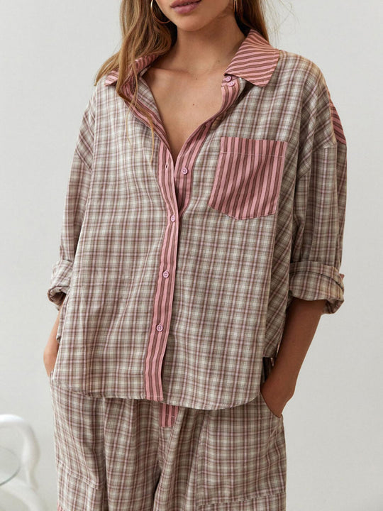 Women’s plaid button-down lounge set