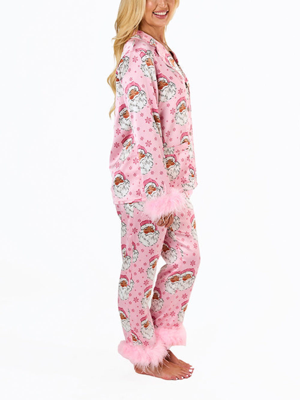 Women’s Santa-themed feather trim pajamas