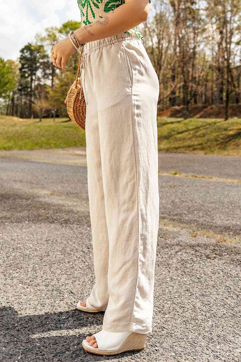 Binta -  drawstring waist straight wide leg pants