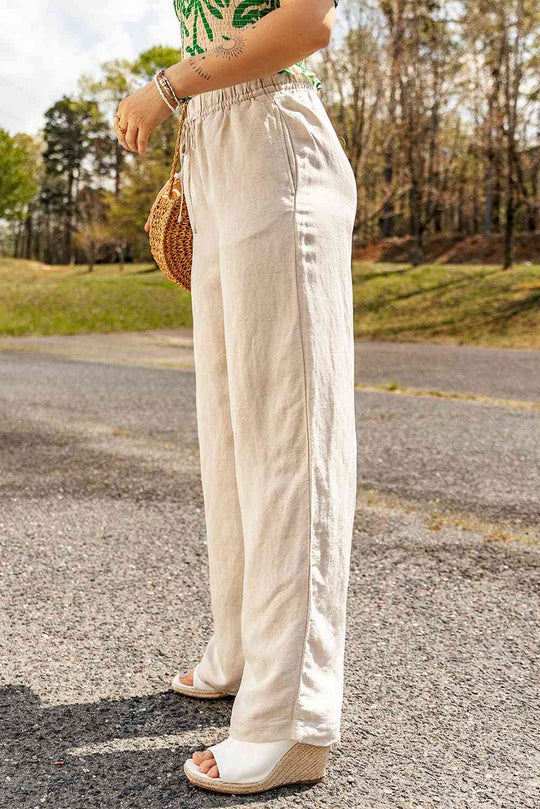 Binta -  drawstring waist straight wide leg pants