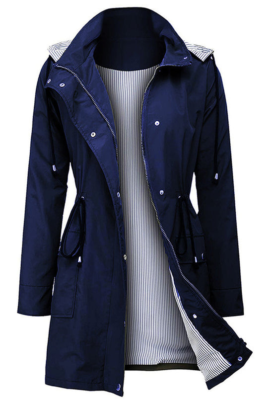 Hooded outdoor jacket for women with button closure