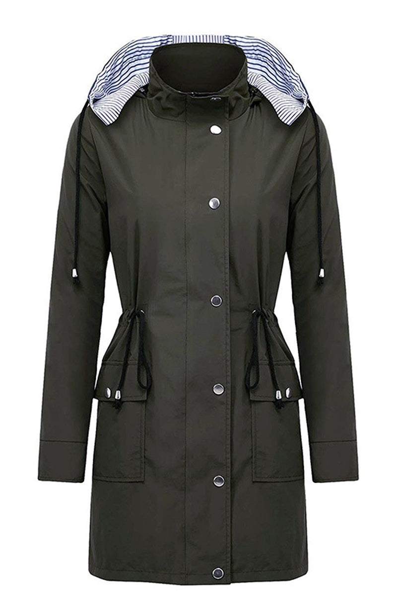 Hooded outdoor jacket for women with button closure