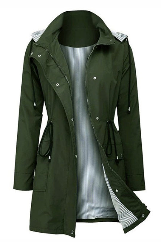 Hooded outdoor jacket for women with button closure