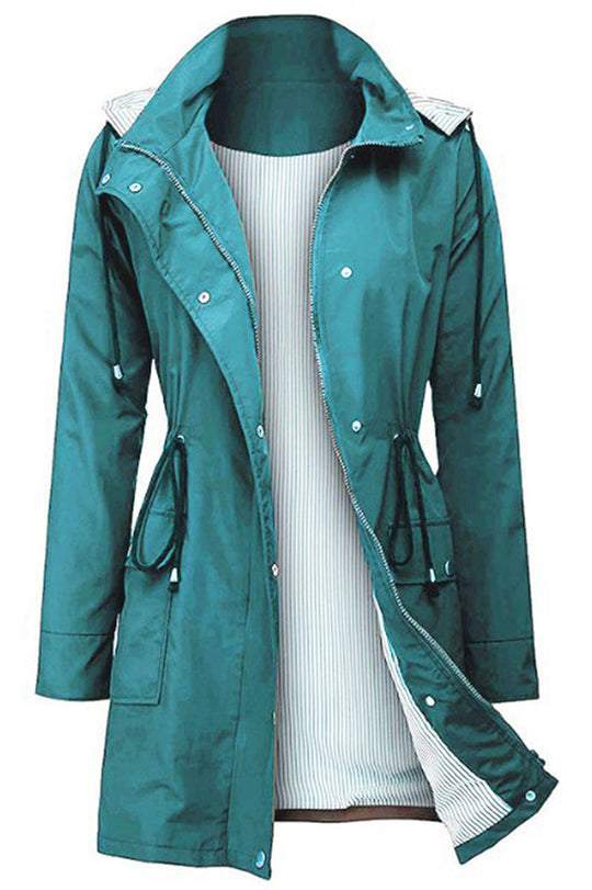 Hooded outdoor jacket for women with button closure