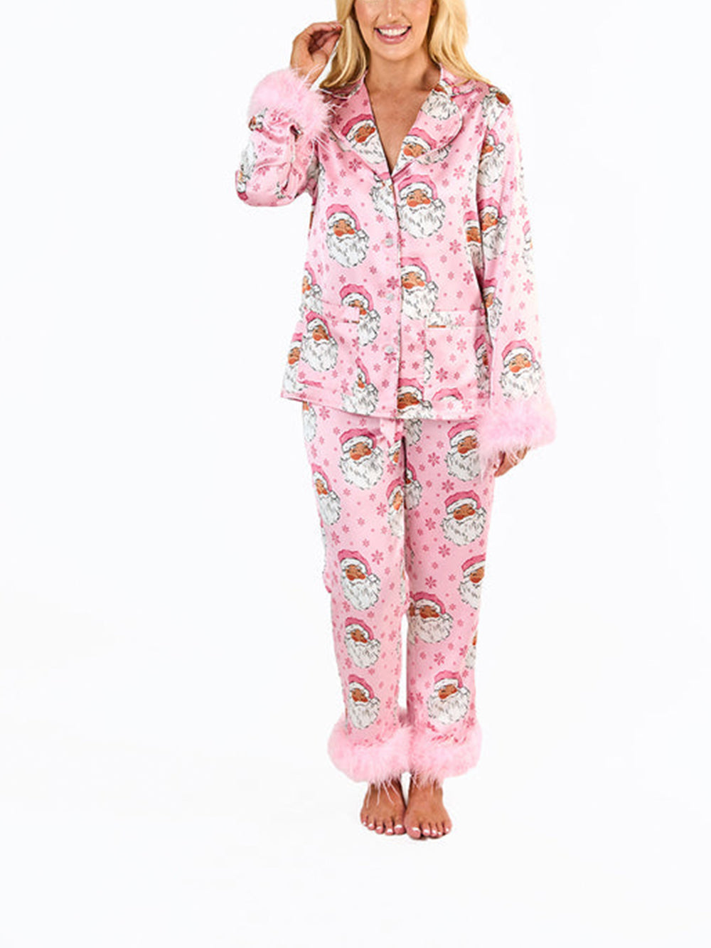 Women’s Santa-themed feather trim pajamas