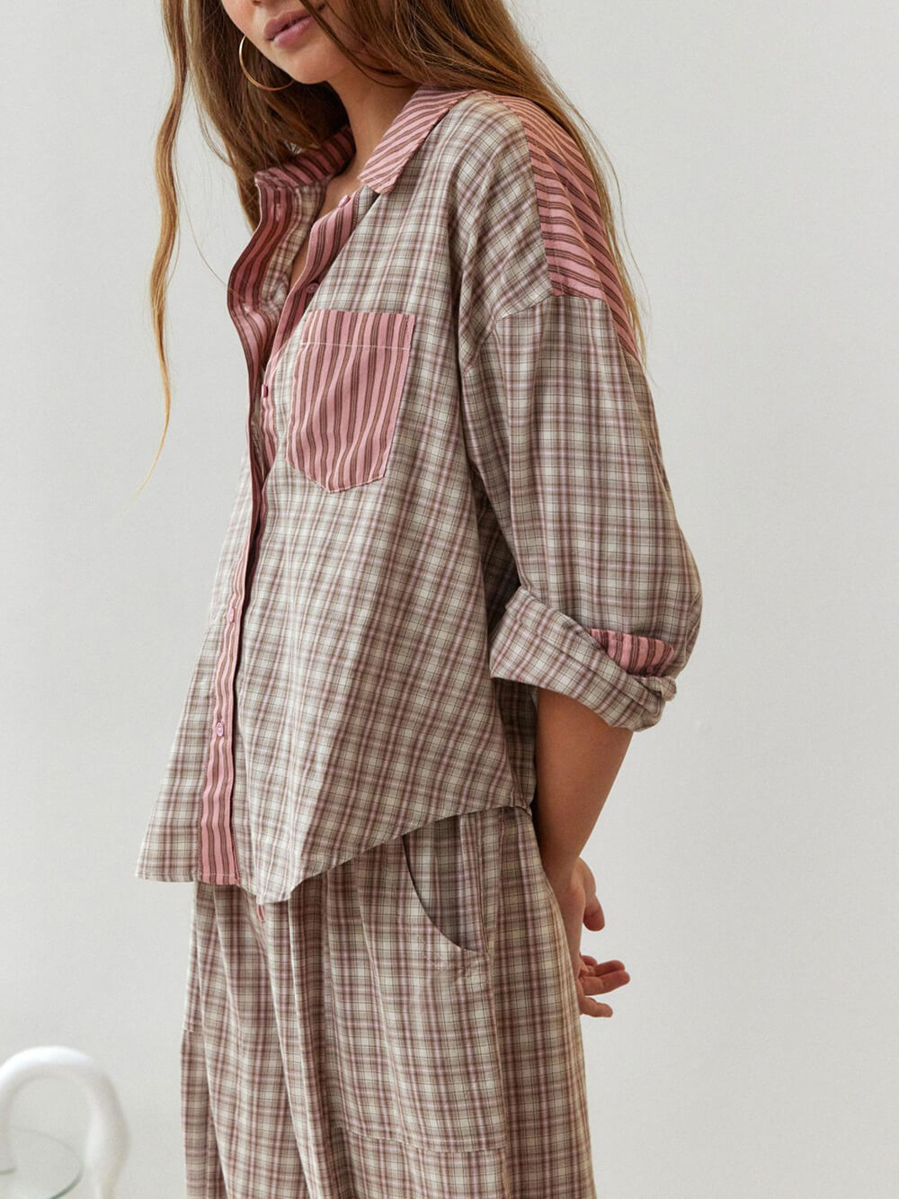 Women’s plaid button-down lounge set