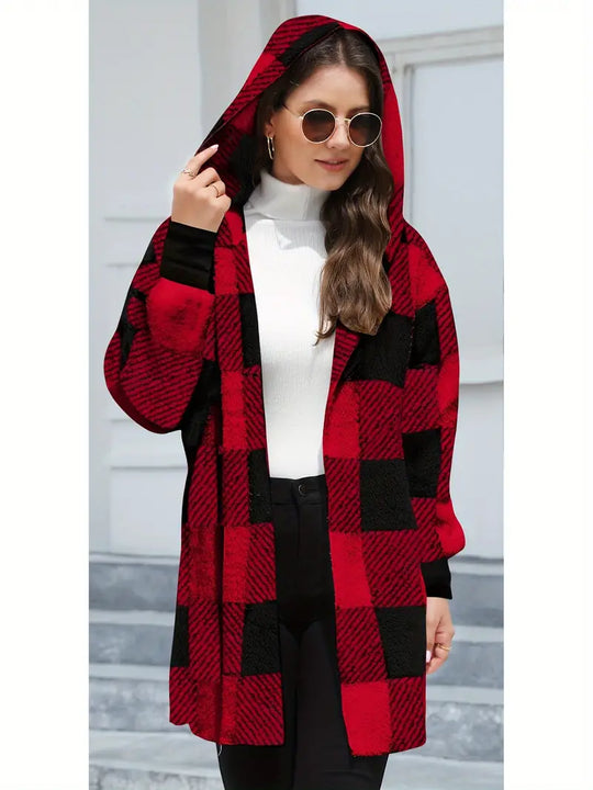 Stylish checked hooded jacket for women with zip closure