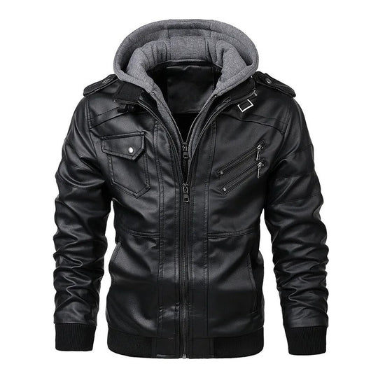 Exon - Premium Leather Hoodie Bomber