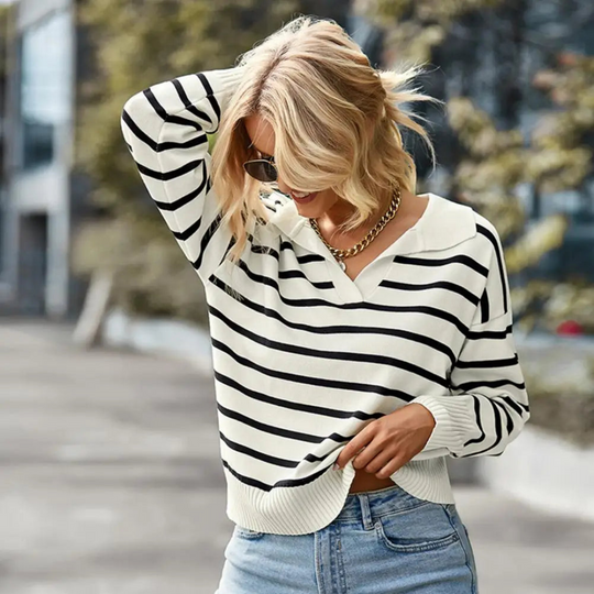 Casual long sleeve striped sweater for women