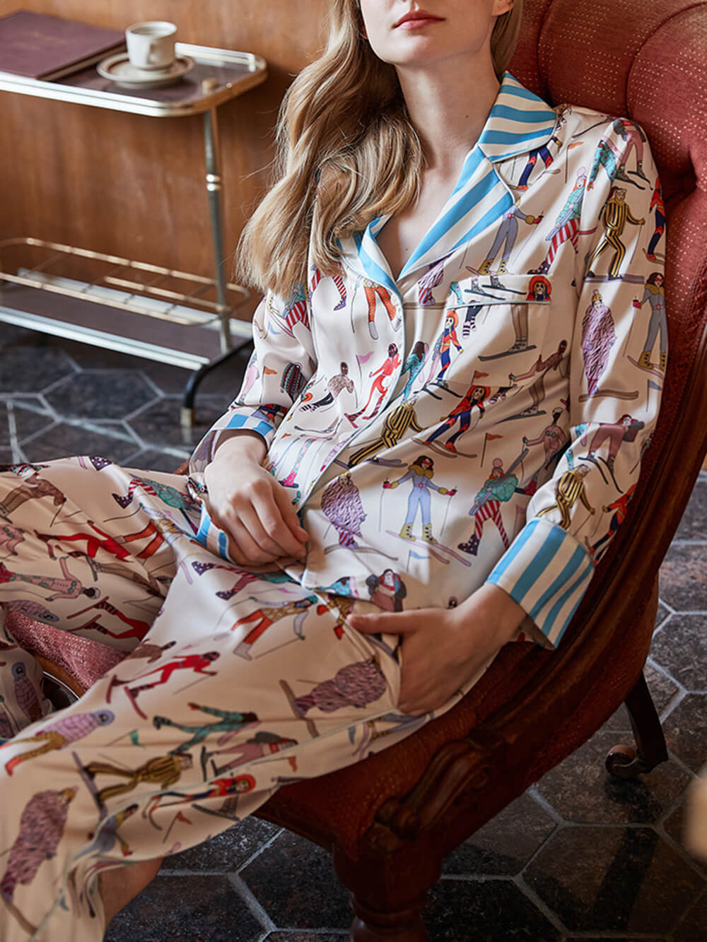 Women’s ski-themed button-down pajama set