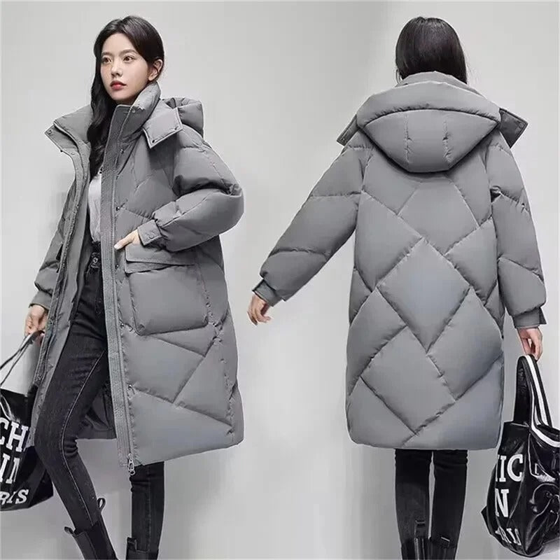 Long padded puffer winter jacket for women