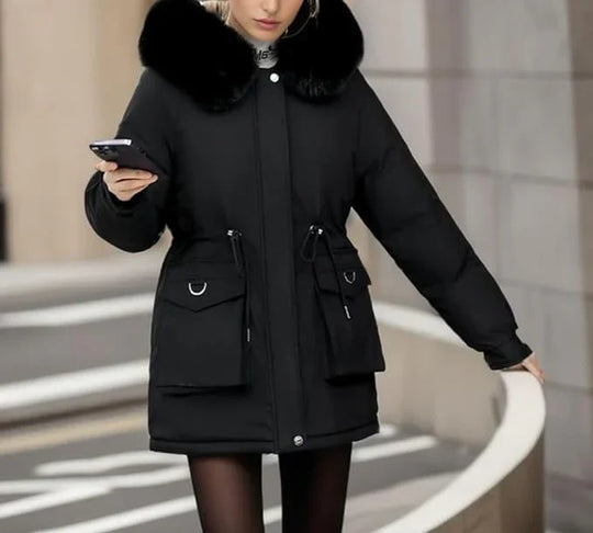 Comfortable & warm women's winter jacket with faux fur hood