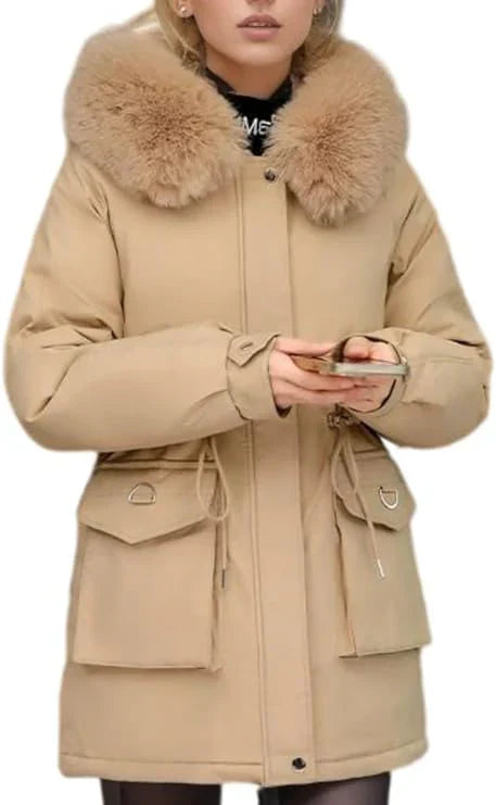 Comfortable & warm women's winter jacket with faux fur hood