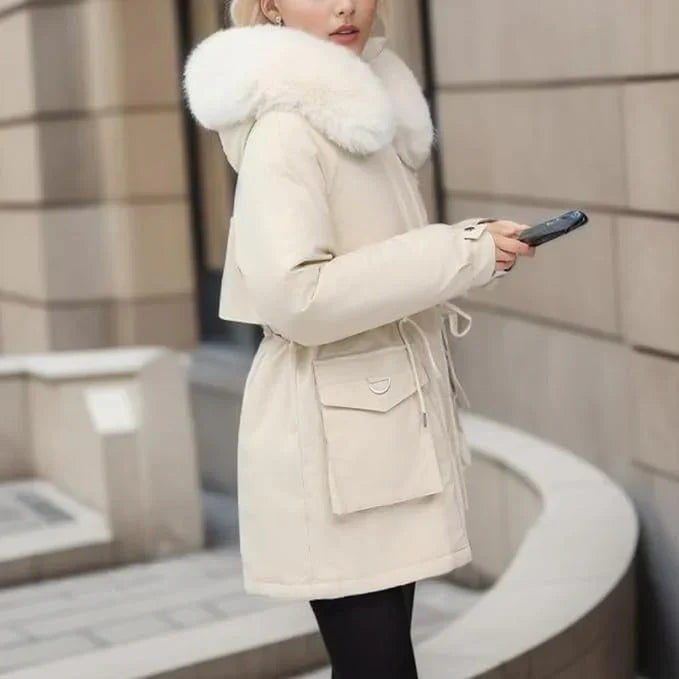 Comfortable & warm women's winter jacket with faux fur hood