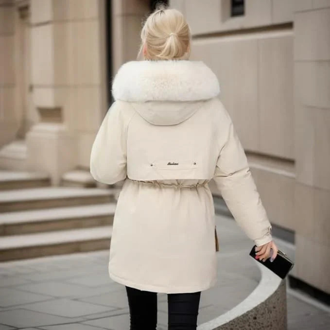 Comfortable & warm women's winter jacket with faux fur hood