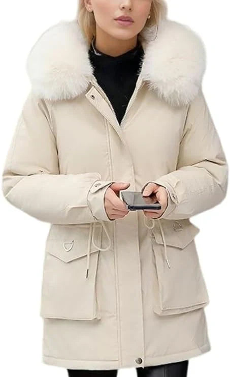 Comfortable & warm women's winter jacket with faux fur hood