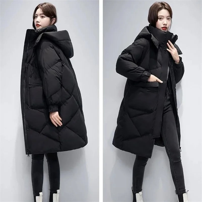 Long padded puffer winter jacket for women