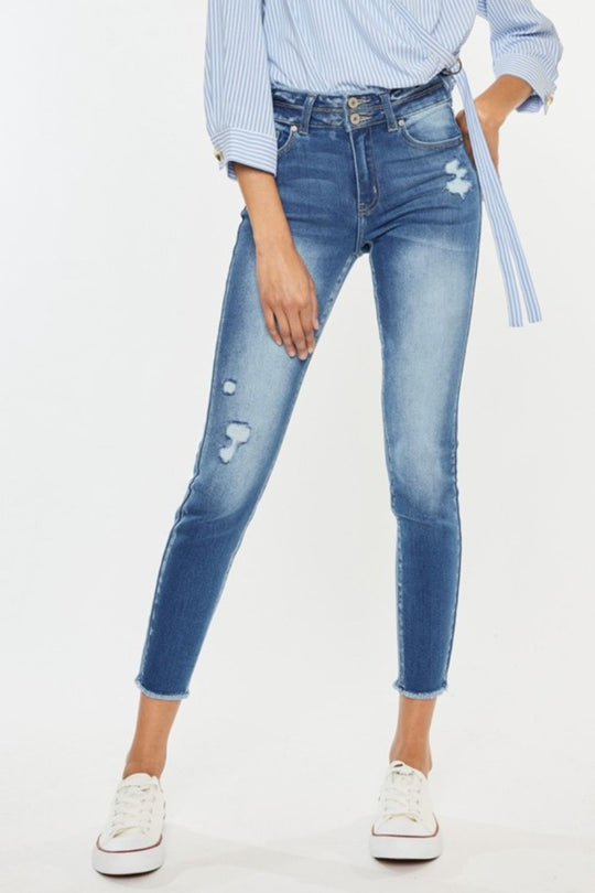 Deka - washed denim raw edge skinny pants