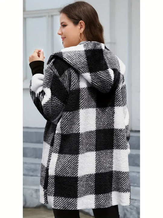 Stylish checked hooded jacket for women with zip closure