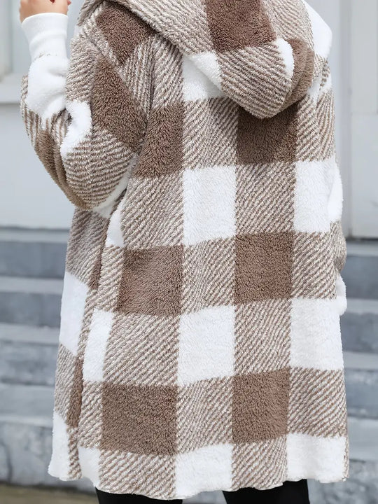 Stylish checked hooded jacket for women with zip closure