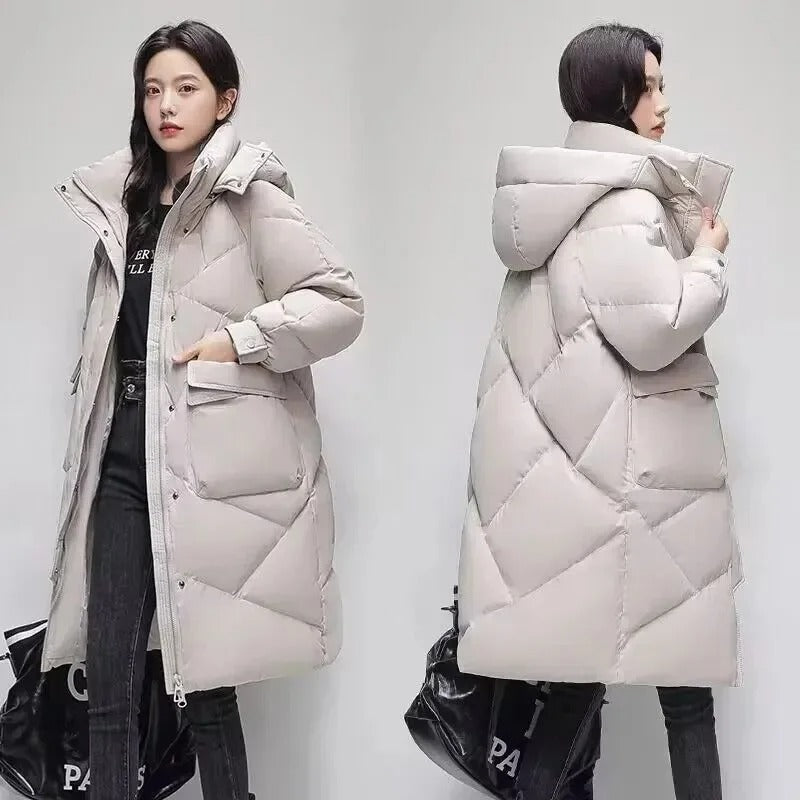 Long padded puffer winter jacket for women