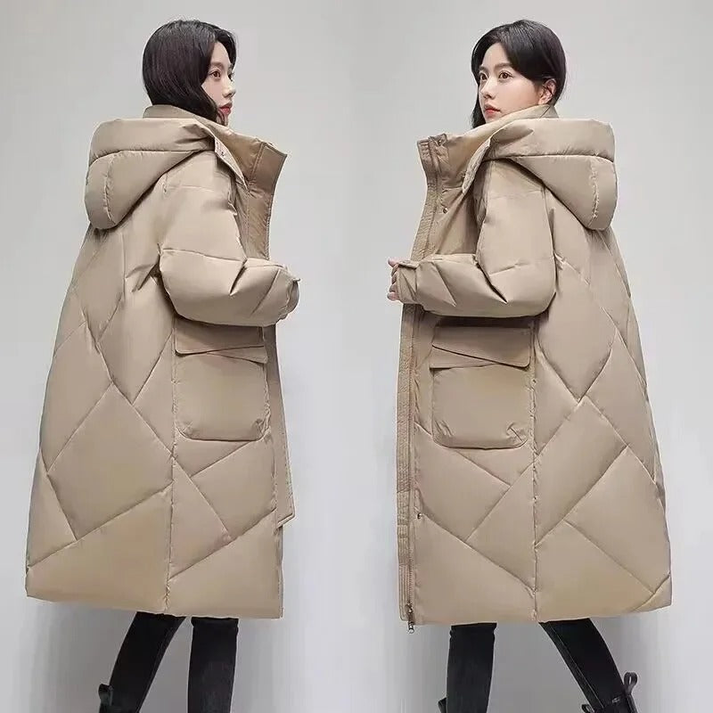 Long padded puffer winter jacket for women