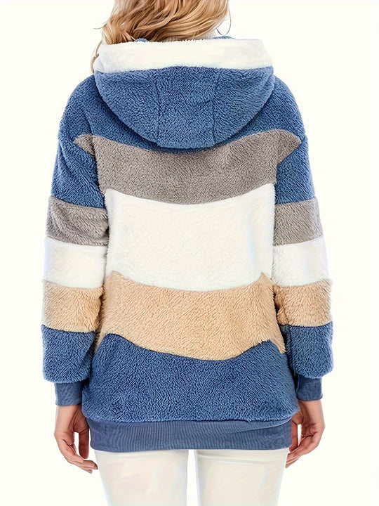 Amelia - Colour Block Hooded Teddy Coat