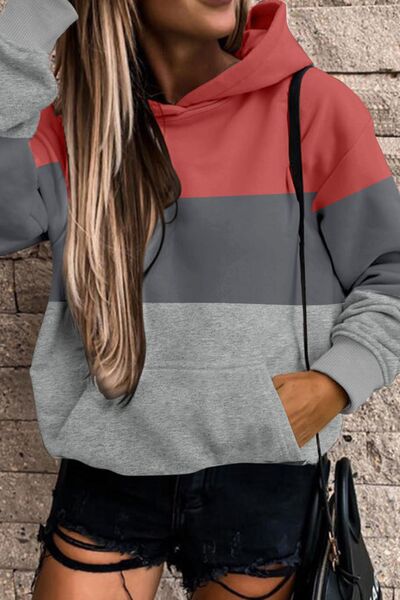 Amber - color block dropped shoulder hooded sweatshirt