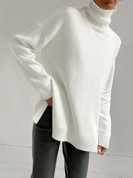 Casual plain turtleneck sweater for women